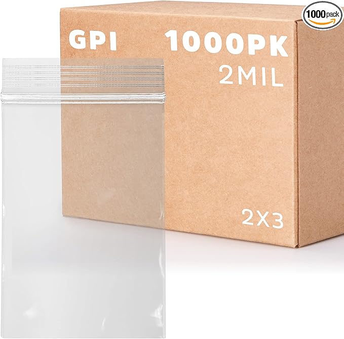 GPI - 1000 Count, 2" x 3" Clear Plastic Resealable Zip Bags, Bulk 2 Mil, Strong & Durable Poly Baggies with Resealable Zip Top Lock for Travel, Storage, Packaging & Shipping