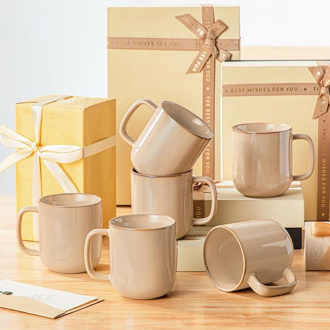 vancasso 16 oz Coffee Mugs Set of 6, Large Ceramic Mug with Handle, Unique Glaze Coffee Cups for Latte, Cappuccino & Hot Cocoa, Dishwasher & Microwave Safe, Brown, Series PLAYA