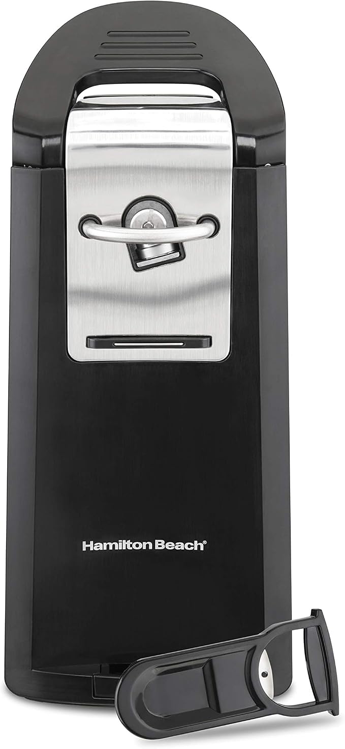 Hamilton Beach Smooth Touch Electric Can Opener With Easy Push Down Lever | Opens All Standard, Extra-Tall & Pop-Top Cans | Includes Bottle Opening Accessory | Built-In Knife Sharpener | Black | 76608