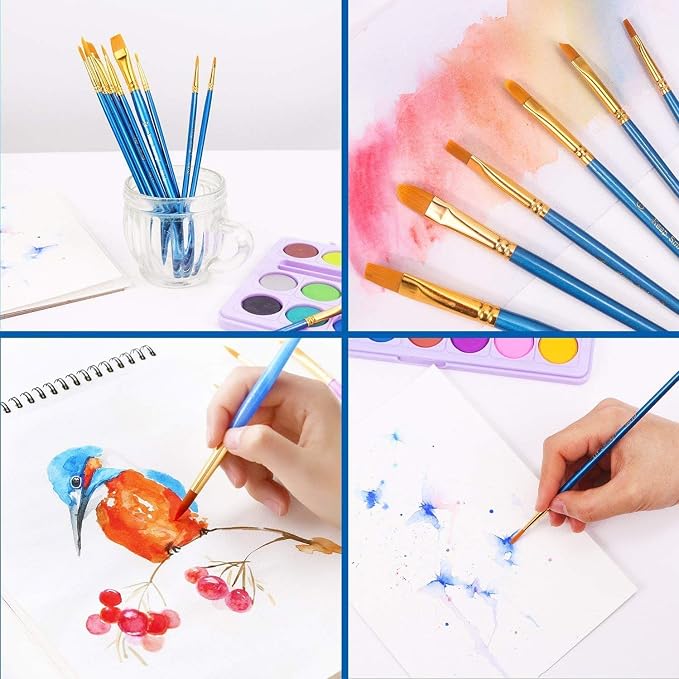AROIC Painting Brush Set, 30 Packs/300 Pieces, Nylon Brush Head, Suitable for Oil and Watercolor, Perfect Suit of Art Painting, Best Present for Painting Enthusiasts