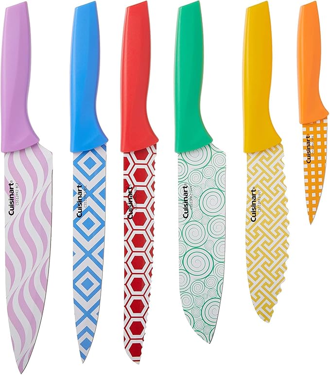Cuisinart Advantage 12 Piece Printed Knife Set with Blade Guards, Multicolor