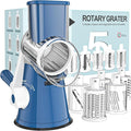 Cambom Rotary Cheese Grater Hand Crank Cheese Shredder for Fresh Cheese, Vegetable, Nuts,Non-slip Suction Base, Five Blades, Dark Blue