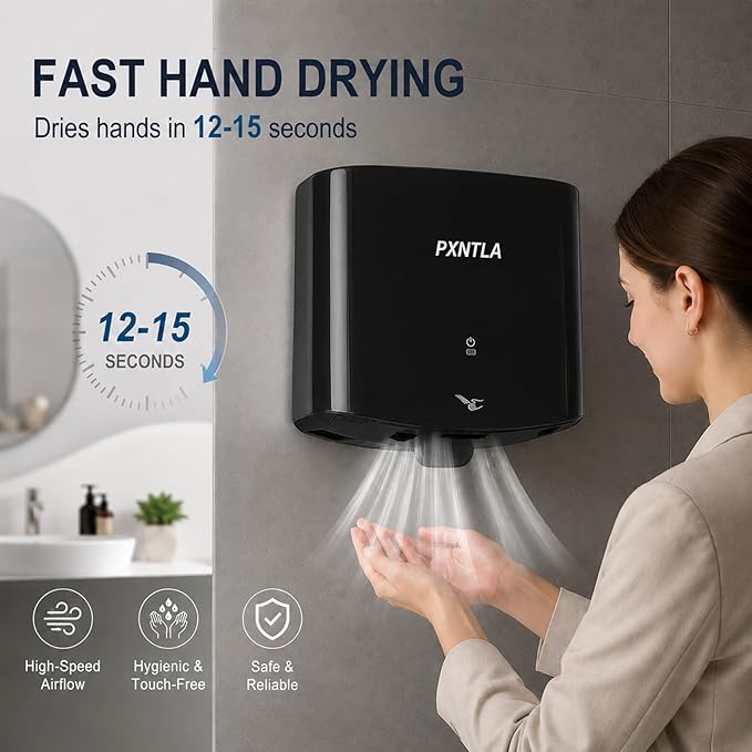 Hand Dryer, 12-15 Seconds Fast Dry Hands, 100-130V Voltage, Bottom Hot & Cold Air Switch, IPX1 Waterproof & 60s Overheat Protection