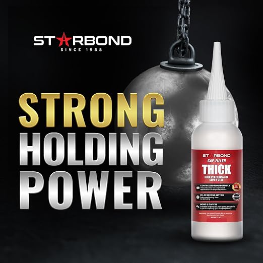 Starbond Thick Super Glue Pro Kit (2 oz) – Gap-Filling CA Glue (Cyanoacrylate Adhesive) – with Clog-Resistant Cap, Microtips & Extra Nozzle for Woodworking, Crafts, Carpentry, Archery Fletching