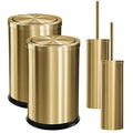 Maxdot 4 Pcs 2.4 Gallon/9 L Gold Bathroom Trash Can with Flip Lid and Toilet Brush Set, Hotel Small Stainless Steel Luxury Garbage Trash Can Wastebasket Bin for Home Bathroom Bedroom Kitchen Office