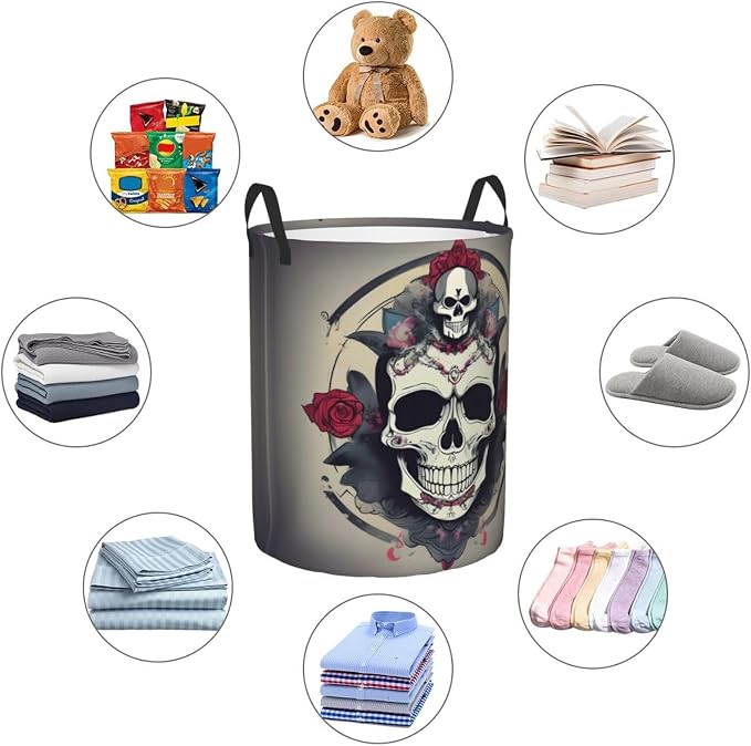 Skull Yoga Large Foldable Laundry Basket Hamper,Storage Basket Bin With Handles,For Bathroom,College