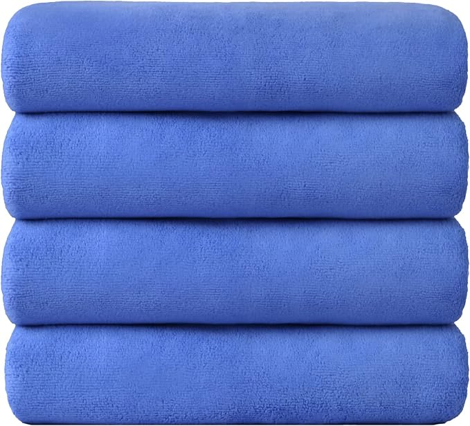JML Microfiber Bath Towels, 4 Pack, 30" x 60", Blue | Hanging Loop, Soft, Absorbent, Quick Dry, Lint Free, Fade Resistant