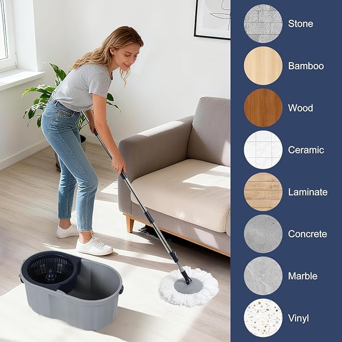 Spin Mop Bucket Set 3 Refills Best Mops for Floor Cleaning Heavy Duty Mops | Spin Mop and Bucket System Spin Mop and Bucket