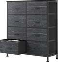 OLIXIS 8 Drawer Dresser TV Stand, Entertainment Center, Media Console Table with Metal Frame and Wood Top,Chest of Drawers for Bedroom, Living Room, Black Wood Grain