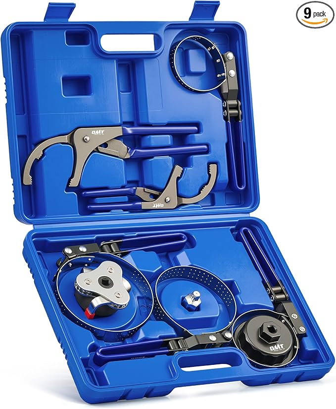 Orion Motor Tech Oil Filter Wrench Set, 9 Piece Oil Filter Removal Tool Kit with Adjustable Oil Filter Wrenches 2-3/4" to 5-1/4", 9" & 12" Pliers, 1/2" to 3/8" Adapter, Universal 3-Jaw Removal Tool