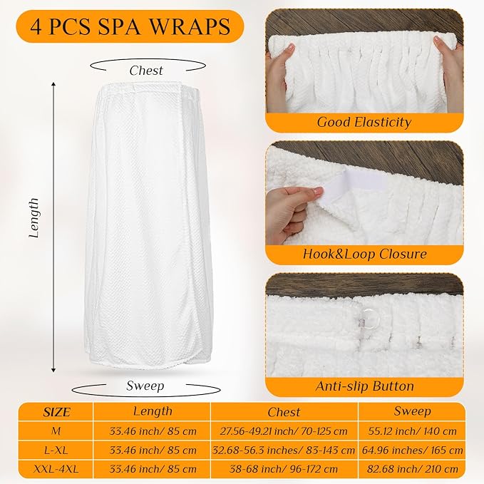 4 Pcs Towel Wrap for Women Waffle Spa Robe with Adjustable Closure Elastic Top Lightweight Wraps for Bath Shower