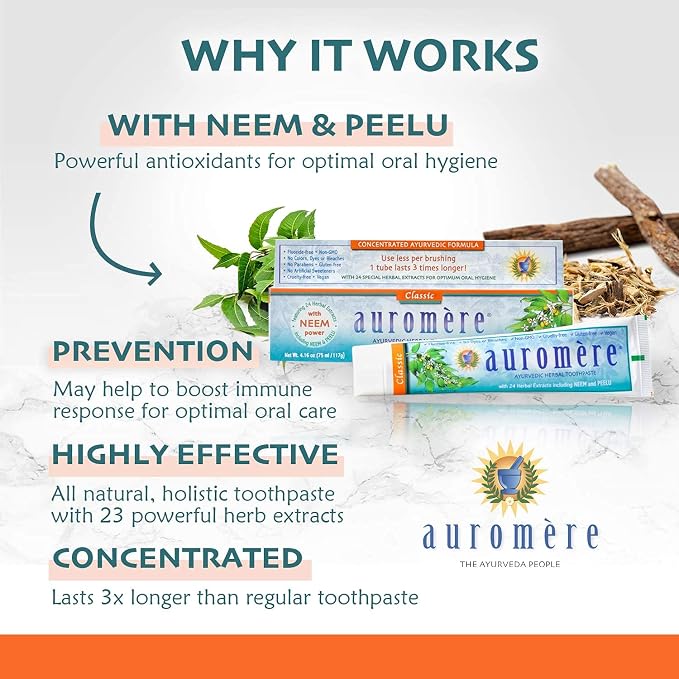 Auromere Ayurvedic Herbal Neem & Clove Toothpaste - Classic Licorice, 6 Pack