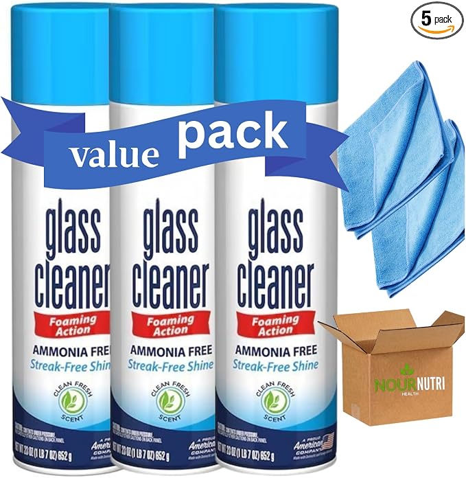 Pack (3 bottles) Glass Cleaner Foam Action Cleaner 23 oz each, with 2 Microfiber Cleaning Cloth