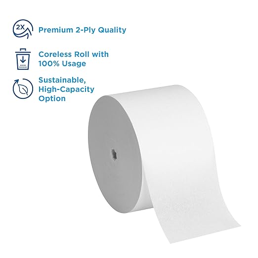 Georgia-Pacific Angel Soft Professional Series Compact Premium Embossed Coreless 2-Ply Toilet Paper by GP PRO 1937300 12 Rolls Per Case White