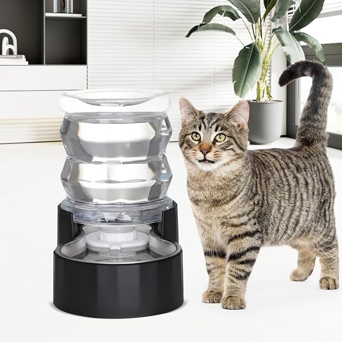 RIZZARI 4L Gravity Cat Water Dispenser: Filtered Hydration for Indoor Cats | Activated Carbon Filter / Stainless Steel Bowl / Apartment Friendly / Bedroom & Kitchen Use / Easy Cleaning/Helps Reduce Odor