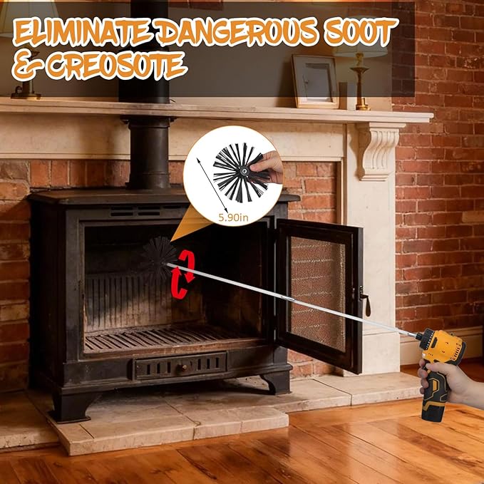 MAGICLULU 20 Feet Chimney Sweep Brush Kit, 15 Flexible Extendable Rods with 4/6in Heads for Fireplace Stove Maintenance, Rotary Drill Driven Flue Pipe Cleaner, Dryer Vent Lint Removal Tools
