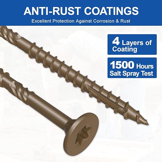 #10 x 4” Deck Screws, 108Pcs Star Drive Wood Screws | Rust Resistant Timber Screws for Timber/Log/Landscaping Wood, T25 Star Bit Included, Brown