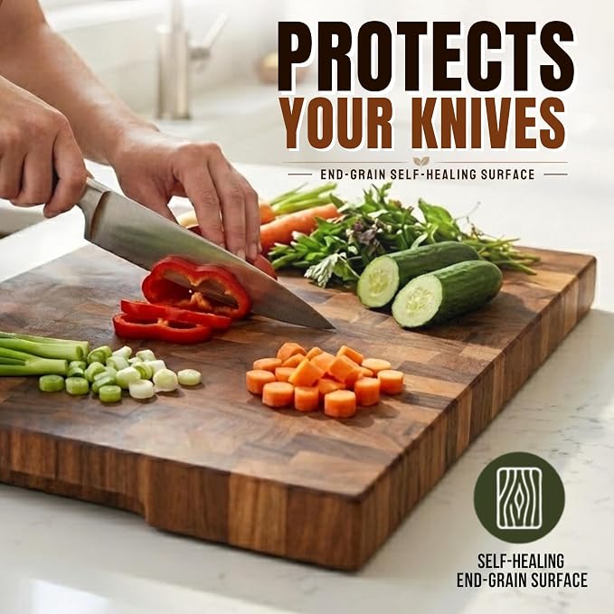 SHUMARU XL End Grain Cutting Board 20×13×1.6" Thick – 11 LB Heavy Duty Butcher Block – 260 SQ IN Flat Workspace for Meal Prep, Dough, & Pizza – Knife-Friendly Wood Chopping Board with Non-Slip Feet