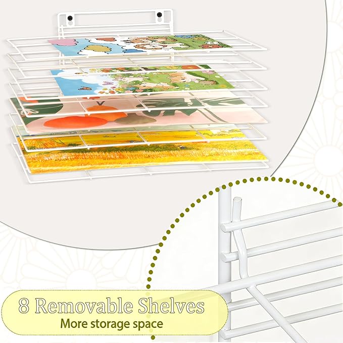 8 Shelves Art Drying Rack for Classroom, Paint Drying Rack, White | Drying Rack Classroom, Wall Art Storage Rack, Removable Shelves for Classrooms and Art Studios