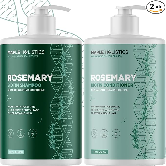 Volumizing Biotin Shampoo and Conditioner Set - Rosemary Shampoo and Conditioner for Thinning Hair Care with Tea Tree & Coconut Oil - Color Safe - Paraben Silicone & Sulfate Free (32 Fl Oz Each)