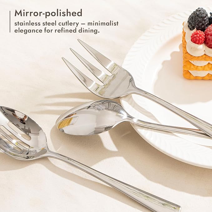 10 Piece 18/10 Serving Utensils Set, Stainless Steel Serving Set | Slotted Spoon, Fork, Tong, Soup Ladle, Cake Server, Butter Knife and Ice Tong for Buffet, Parties, Kitchen,Entertaining
