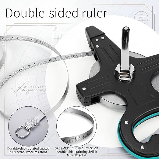 Tellegloww 330ft Long Distance Steel Tape Measure Open Reel Measuring Tape, Dual Inch/Metric Scale, for Surveying Engineering Sports Field Outdoor Runway Construction