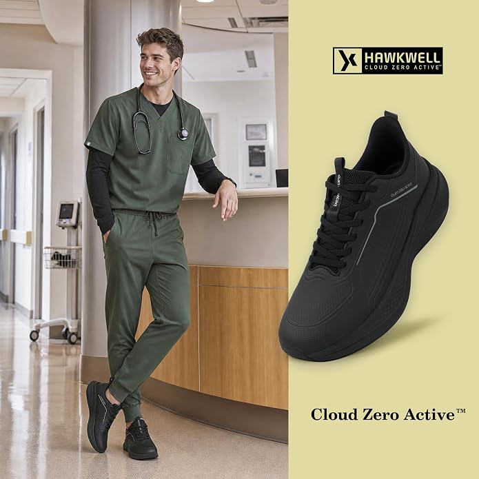 Hawkwell Men's Cloud Zero Active WaterShell Nursing Shoes Water Resistant Lightweight Non Slip Medical Work Sneakers