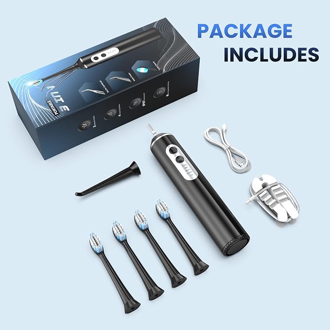 UNINGOPI 2-in-1 Electric Toothbrush with Water Flosser, Brush & Floss Combo | 3 Modes, 3 Brush Heads, Jet Tip, IPX7 Waterproof, Portable Oral Irrigator for Travel, Black