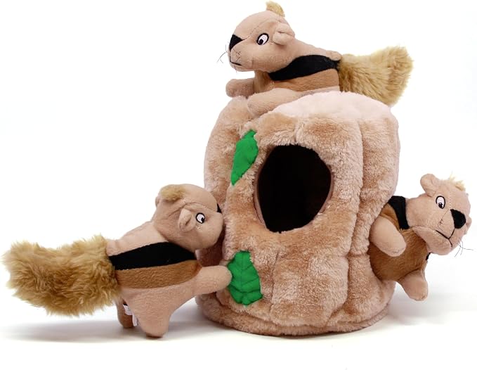 Outward Hound Hide-A-Squirrel Dog Toy – Interactive 2‑in‑1 Plush Puzzle with 3 Squeaky Removable Squirrels, Large