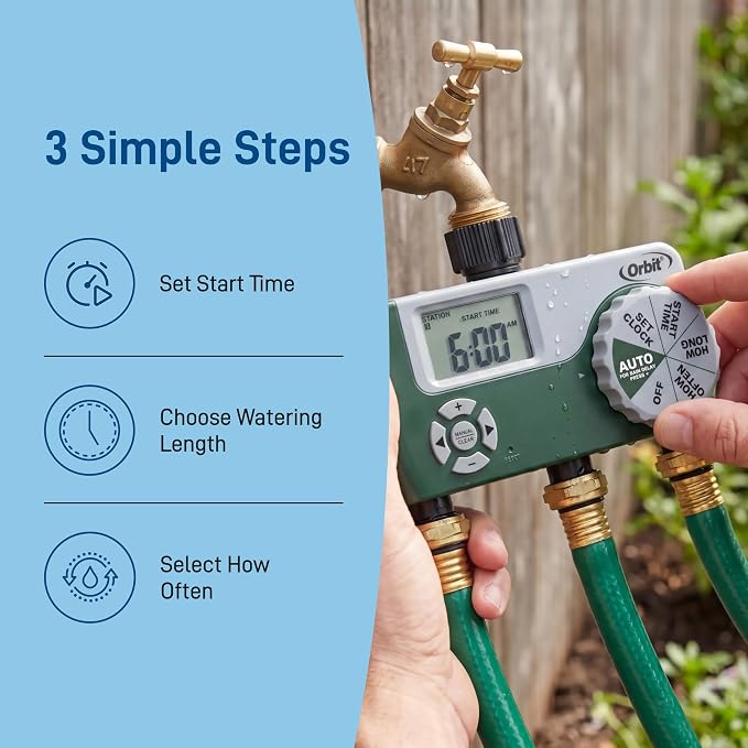 Orbit Programmable Digital Hose Watering Timer - 3 Outlet - Battery Powered - with LCD Screen - Built-in Rain Delay - Water-Resistant - 56082