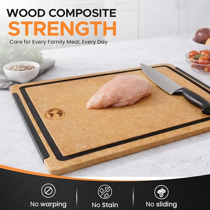 Earth’s Dreams Composite Wood Cutting Board 17” x 12”, Built in Groove | Extra Large, Non-Toxic, Dishwasher Safe, Knife-Friendly, Heavy-Duty Kitchen & Charcuterie Board