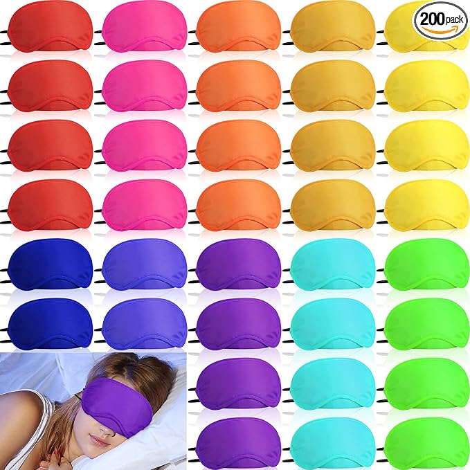 Tarpop 200 Pcs Eye Mask Bulk Sleep Masks Blindfolds for Party Games Blind Folds for Adult Play Team Building Travel Individually Wrapped Sleeping Cover with Adjustable Strap for Women Men, 10 Colors