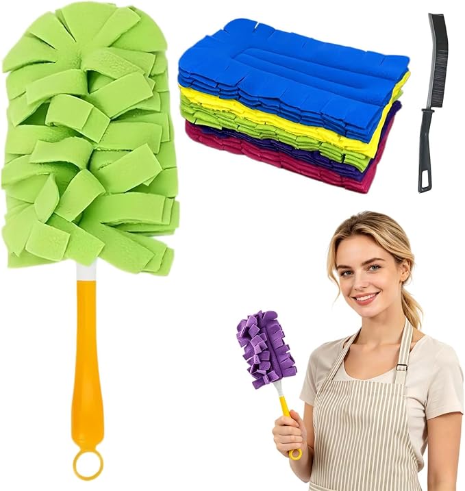 Reusable Chenille Microfiber Dust Duster Set, Duster with 5 Pcs Washable Cloth Covers, 360° Electrostatic Duster Refills, Chenille Dusters for Multi-Surface Home Cleaning Free Bathroom Brush (1set)