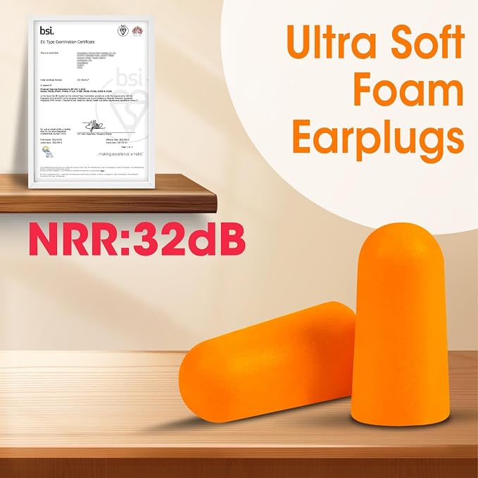 AZEN 600 Pairs Ear Plugs, NRR 32dB Soft Foam Ear Plugs for Sleeping Noise Cancelling, Earplugs for Concerts Shooting Swimming Noise Reduction,Individually Wrapped (Orange)