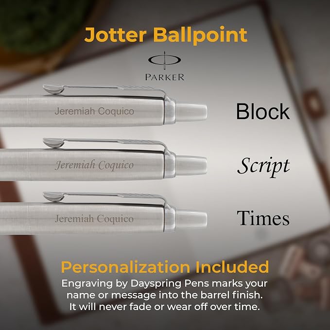 Parker Jotter Ballpoint Pen, Stainless Steel with Chrome Trim, Custom Engraved — Graduation, New Job, Promotion, or Office Gift