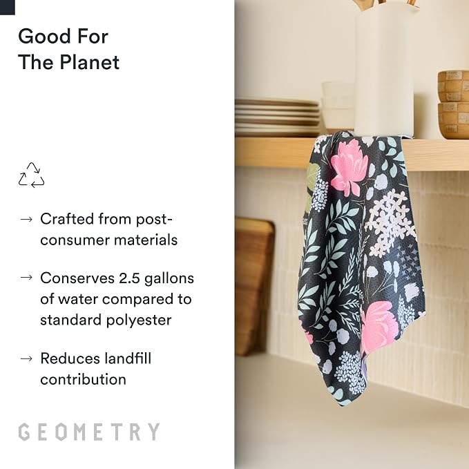 GEOMETRY Kitchen Tea Towels - Quick Dry Microfiber Dish Towels for Kitchen Pretty Petals, 18" x 30" 2 Pack