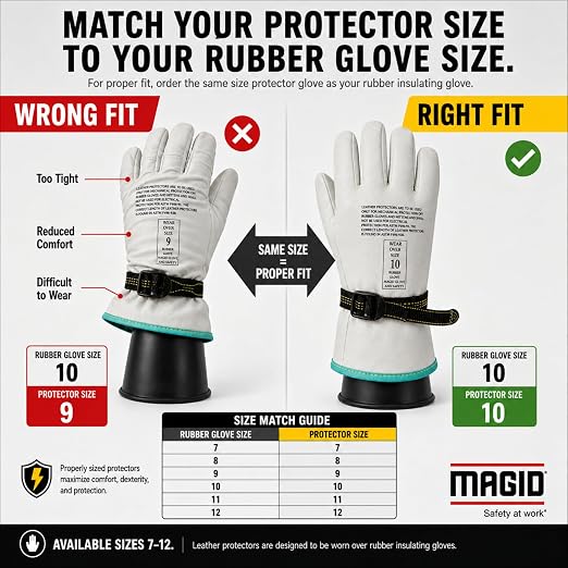 MAGID PowerMaster 12501PS Leather Linesmen Protector Gloves, 6 Pairs, 9.5” Length, Size 9/Large