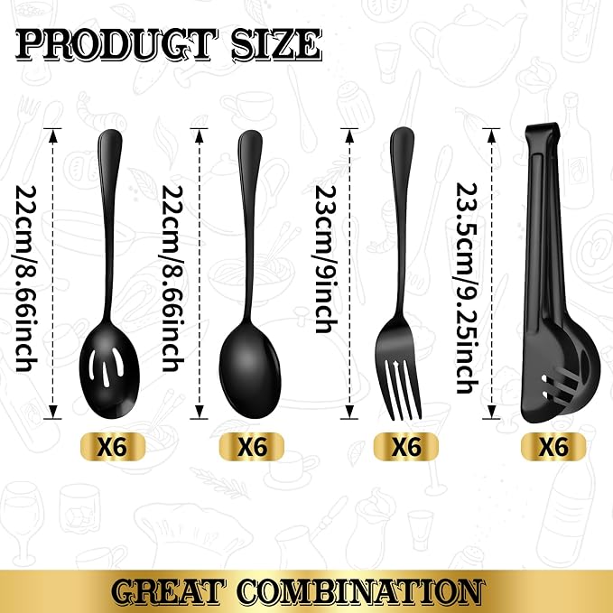 Serving Utensils Set, 24-Piece Large Stainless Steel Serving Spoons and Forks for BBQ, Buffets, Catering, Parties, Weddings, Restaurants - Black