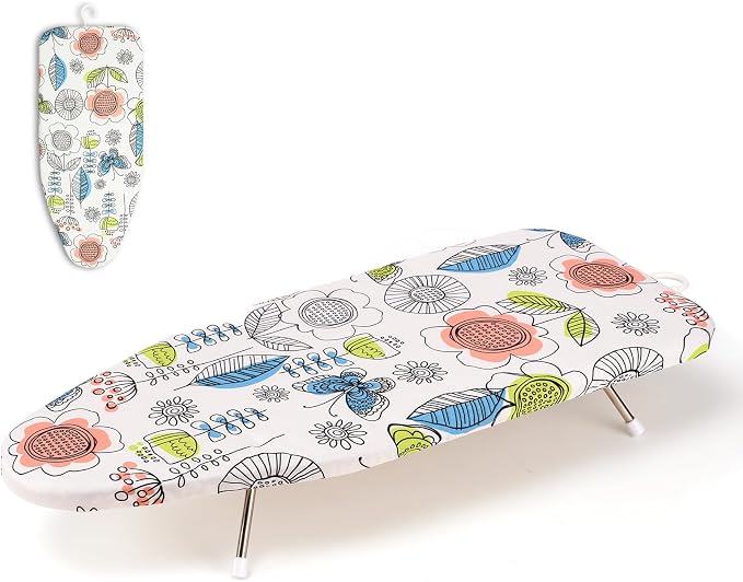 Tabletop Ironing Board 12"x29" – Portable Folding Ironing Board with Thick Felt Padding, Heat-Resistant Cover, Stainless Steel Legs, Compact & Space-Saving Design (Butterfly Garden)