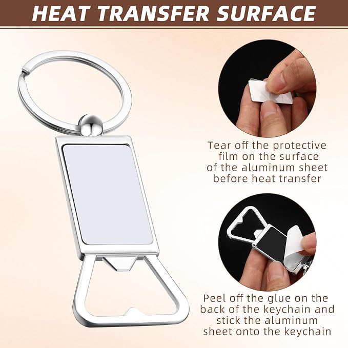 Bokon 60 Pcs Sublimation Blanks Keychains Metal Bottle Opener Keychains Transfer Sublimation Key Rings for Photos (3.7 x 1.22 Inches)