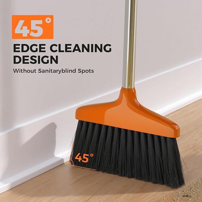 Handy Broom 2 Pack, Indoor/Outdoor Brooms, Duty Kitchen Broom, for Home Garage Kitchen Office Courtyard Lobby Patio Lawn Concrete (2, Orange)