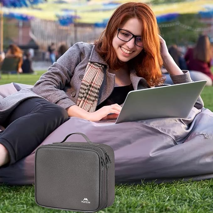 MATEIN Cord Organizer Case with Adjustable Divider, DJ Cable File Bag for Electronic Storage, USB Cable, Charger, Tech Accessories, Shockproof Portable Double Layer Cord Bags, Grey