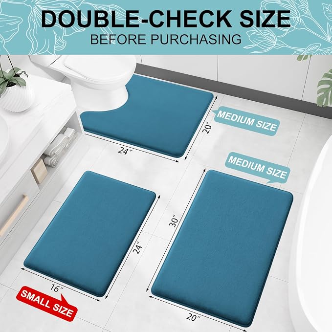 Smiry Memory Foam Bath Mat 59x20, Extra Soft and Absorbent Bathroom Mats, Non Slip Washable Carpet for Floor, Shower and Tub, Peacock Blue