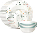 Corelle Vitrelle 18 Piece Glass Dinnerware Sets Service for 6, Triple Layer Chip & Crack Resistant Glass Plate and Bowl Sets, Wildflower