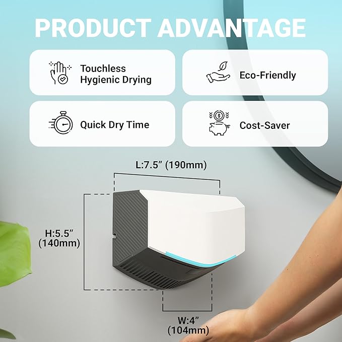 Hand Dryer for Home, Commercial Bathrooms, Hi-Speed Hand Dryer with Air Filter, Energy-Saver Mode, Speed/Volume Control, Automatic Air Blades Portable/w Stand or Wall Mount | Touchless | UL Certified