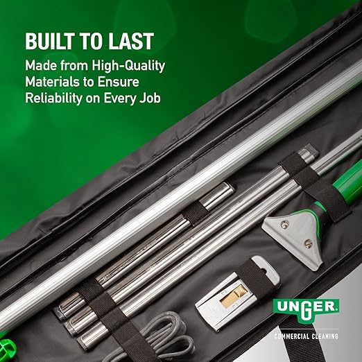 Unger Commercial ErgoTec Set – Complete Window Cleaning Kit with Squeegee, Scraper, Scraper Blades, Telescopic Pole, and Ergonomic Handle for Professional Streak-Free Glass Cleaning (ETSET)