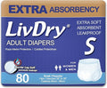 LivDry Adult Incontinence Underwear, Extra Absorbency Adult Diapers, Leak Protection, Small, 80-Pack