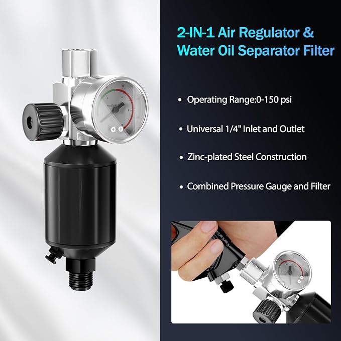 HVLP Air Spray Gun with 1.4/1.7/2mm Nozzles & Air Compressor Regulator, Air Spray Paint Gun w/10pcs 600cc Mixing Cup and Lids, Automotive Paint Sprayer for Car, House Painting, Furniture