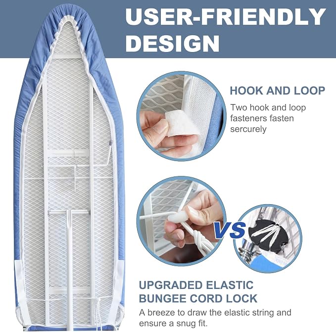 VividPaw 14x42 Inch Over-The-Door Ironing Board Cover with User-Friendly Design, Heavy-Duty Padding, Adjustable Elastic Drawstring and Fasteners - Replacement Iron Board Cover
