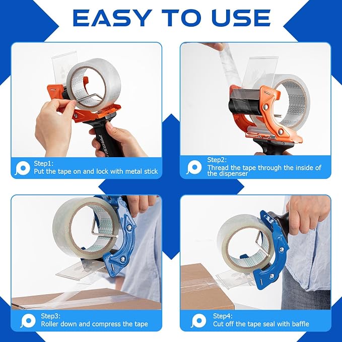 Jetec 4 Pcs 3 Inch Tape Gun Packing Tape Dispenser Gun with Blade Red and Blue for Packing Boxes Heavy Duty Lightweight Tape Sealing Cutter for Gift Wrapping Paper Cutter
